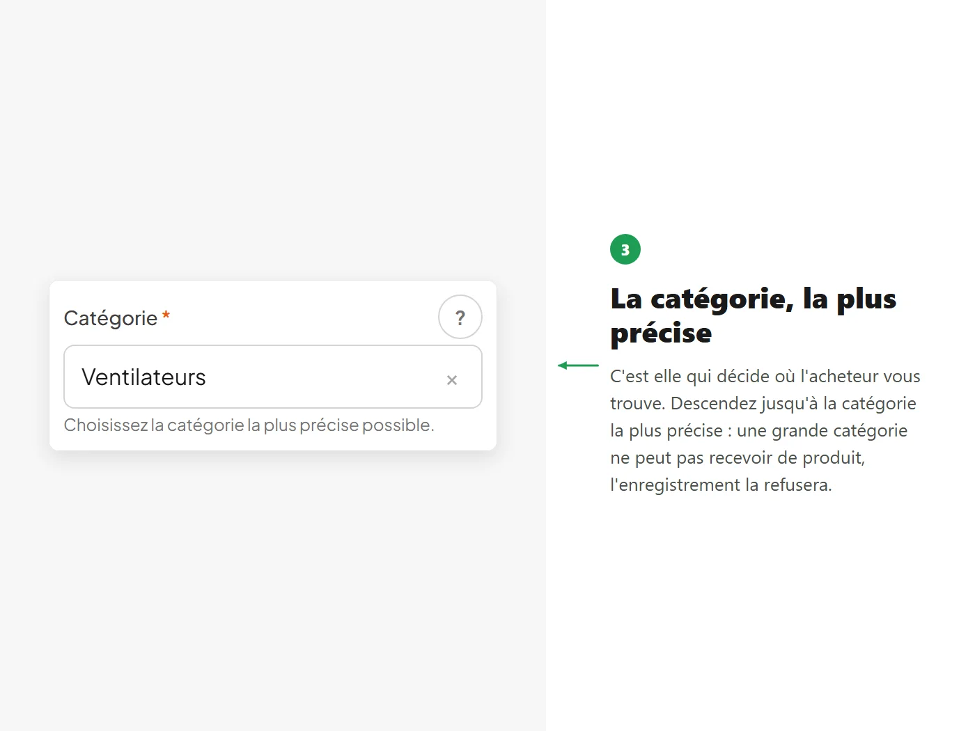 Le champ Catégorie et sa liste de suggestions